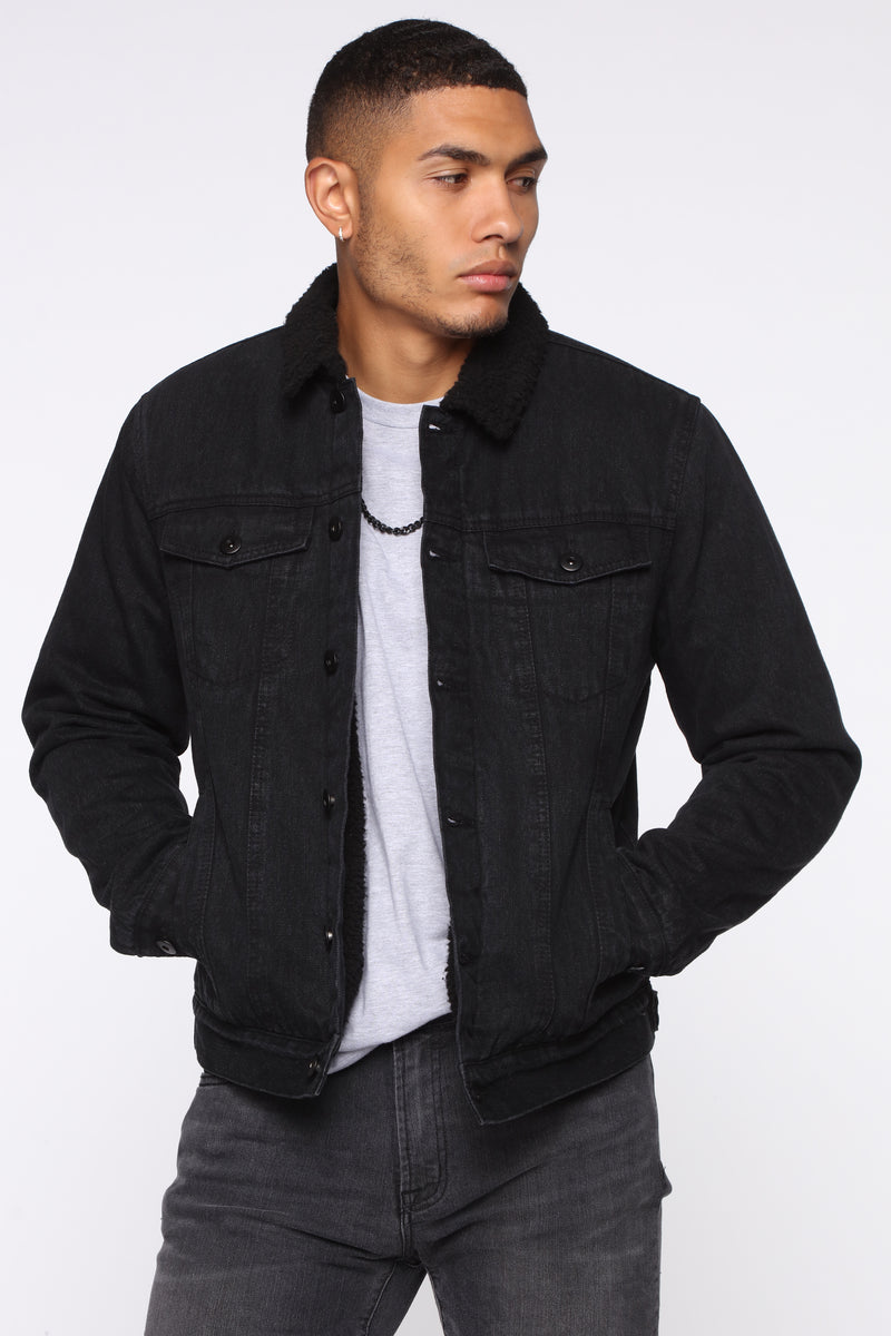 black jean jacket sherpa