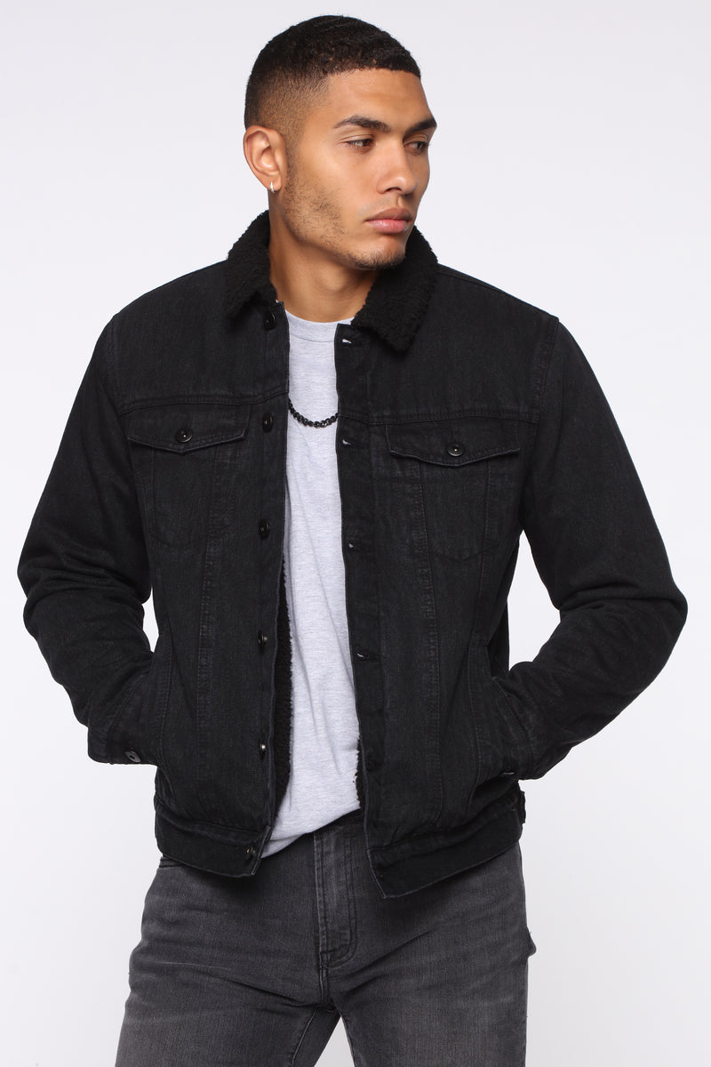 black denim jacket with sherpa lining