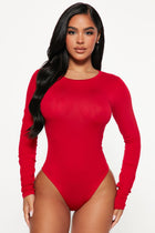 Krystal Crew Neck Long Sleeve Bodysuit - Red