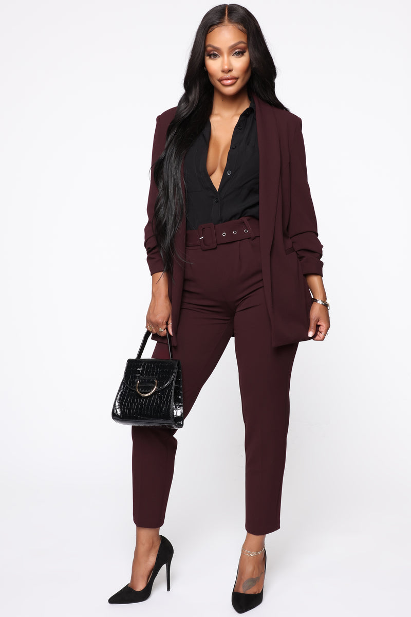 Talia Belted Pants - Burgundy | Fashion Nova, Pants | Fashion Nova
