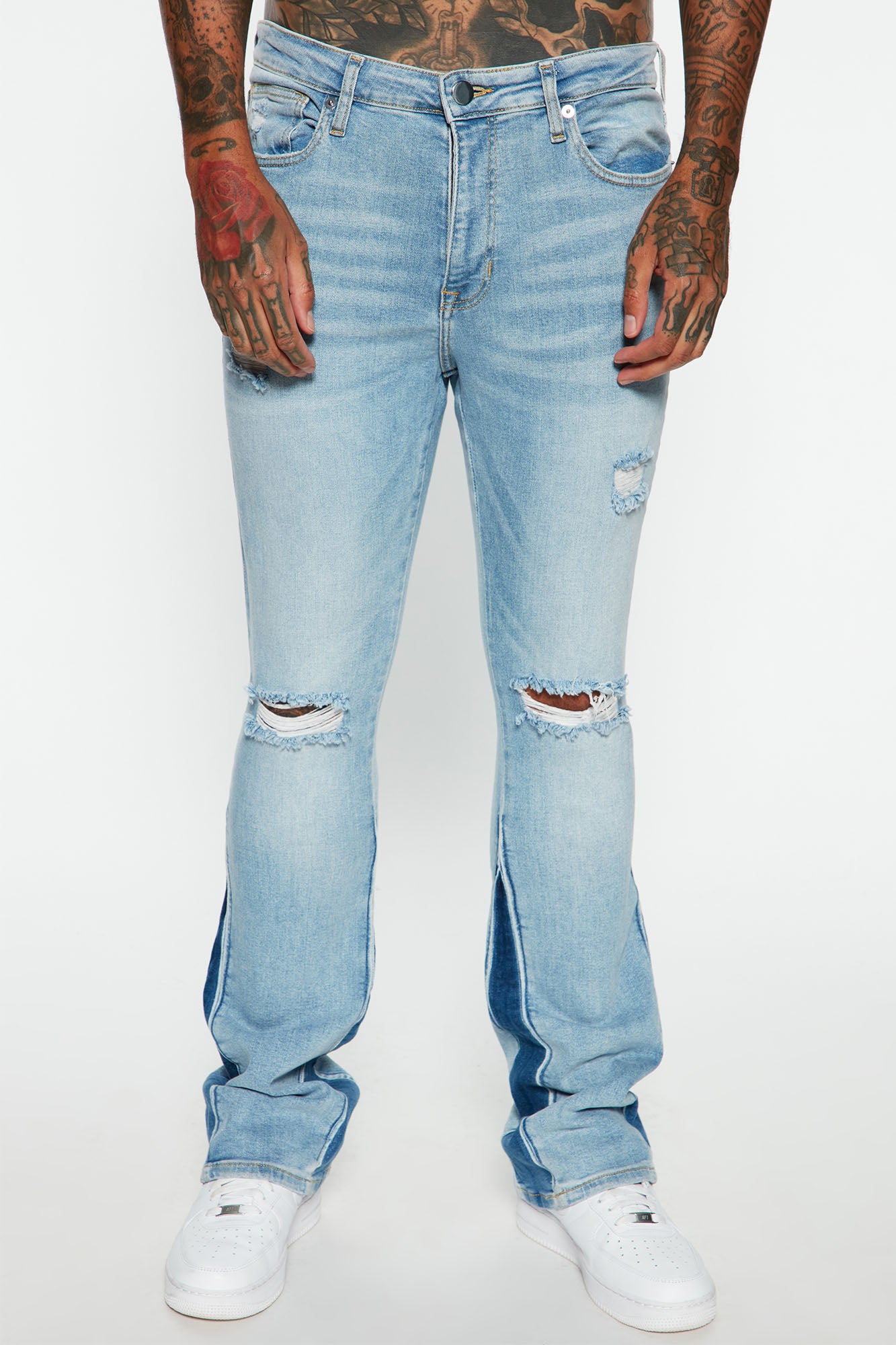 Go With It Stacked Skinny Flared Jeans - Light Blue Wash | Fashion Nova,  Mens Jeans | Fashion Nova