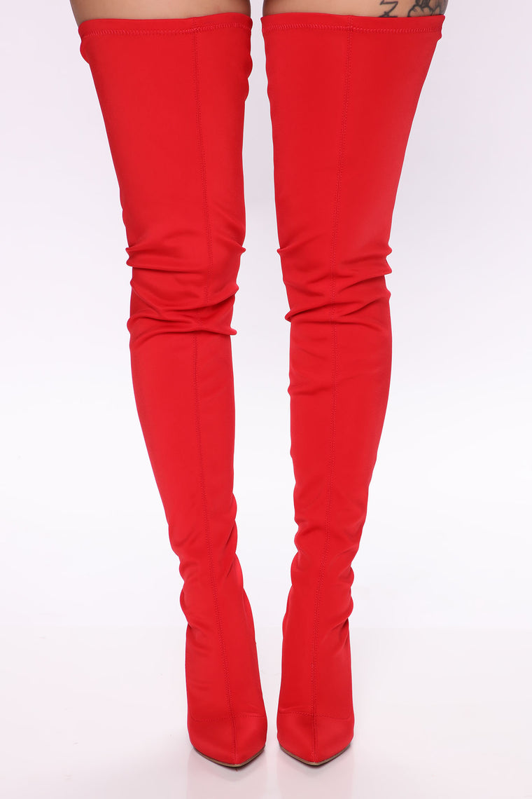 Keyana Thigh High Boot - Red, Shoes 