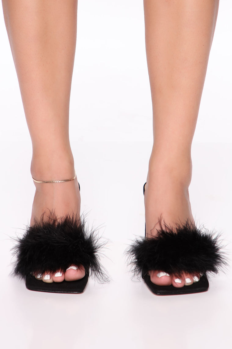 black mules with fur