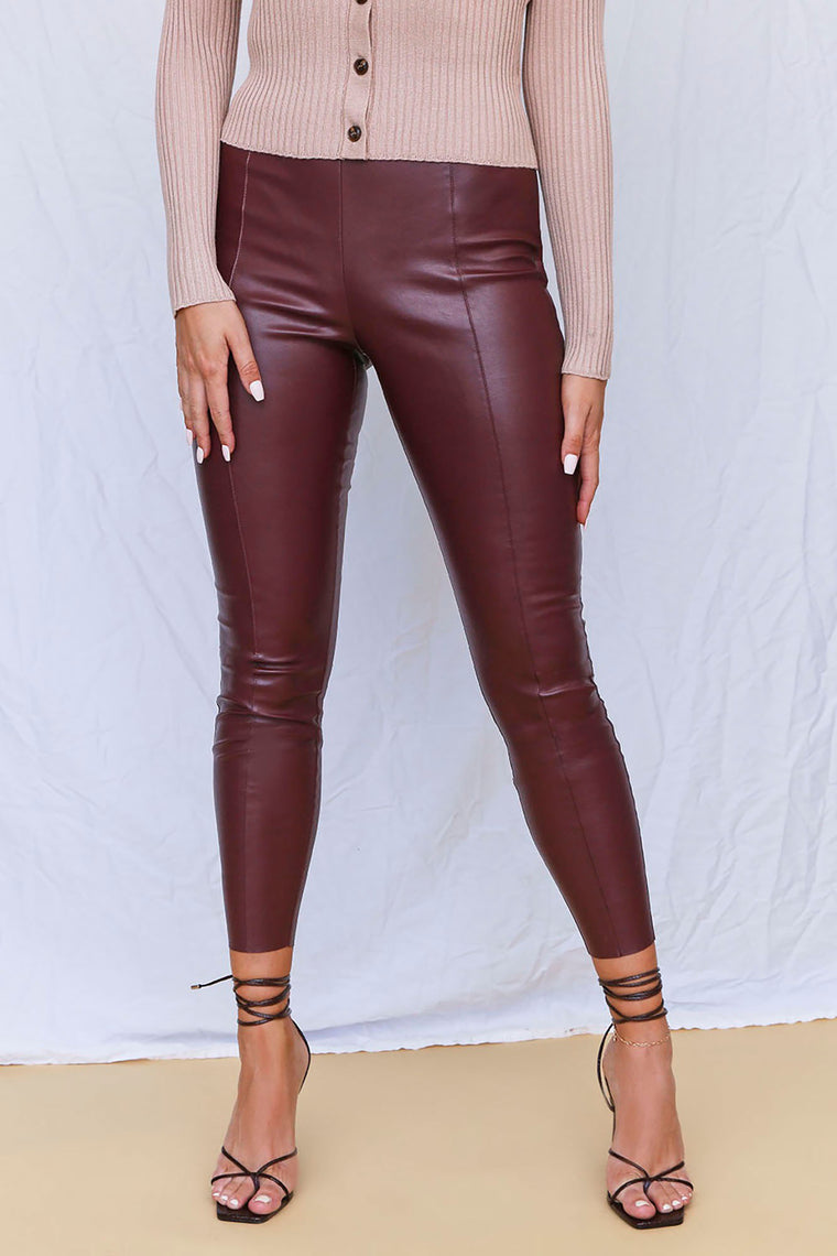 burgundy pleather pants