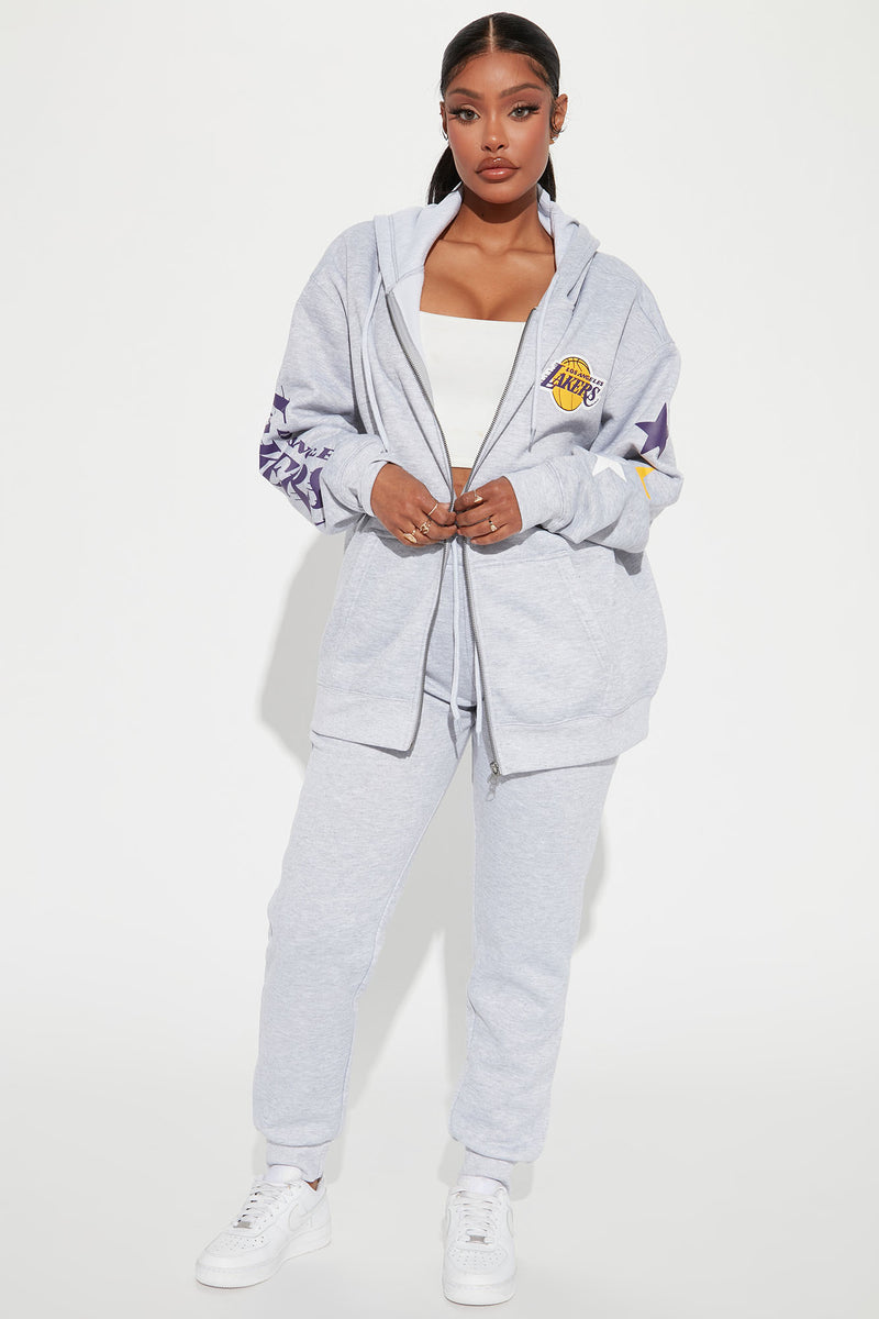 Lakers Oversized Zip Up Hoodie - Heather Grey | Fashion Nova, Graphic ...