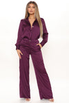 Office Favorite Satin Pant Set - Plum