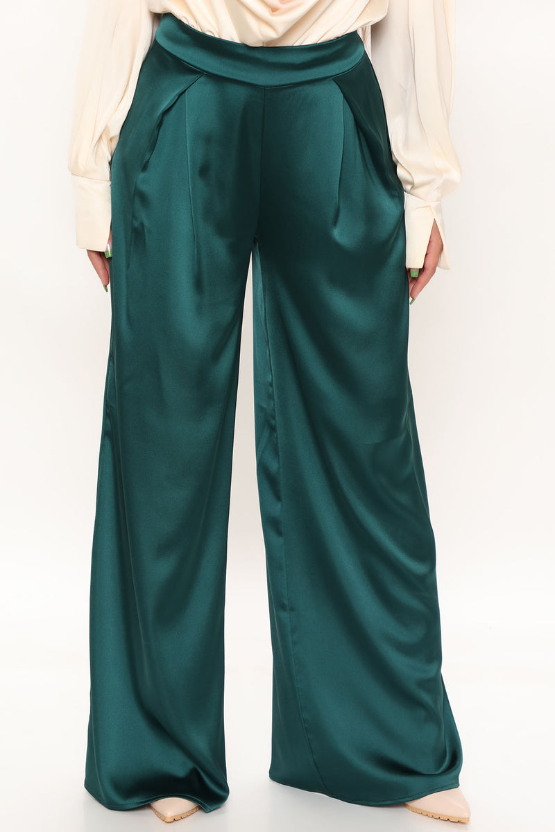 Make An Entrance Wide Leg Satin Pants 33 - Emerald | Fashion Nova ...