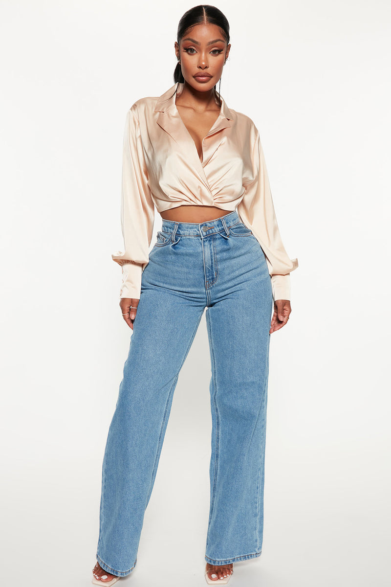 Kalina Cropped Satin Top - Taupe | Fashion Nova, Shirts & Blouses ...