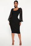 Heart Flutter Sweater Midi Dress - Black