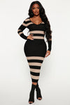 Kallan Striped Knit Dress - Black/combo