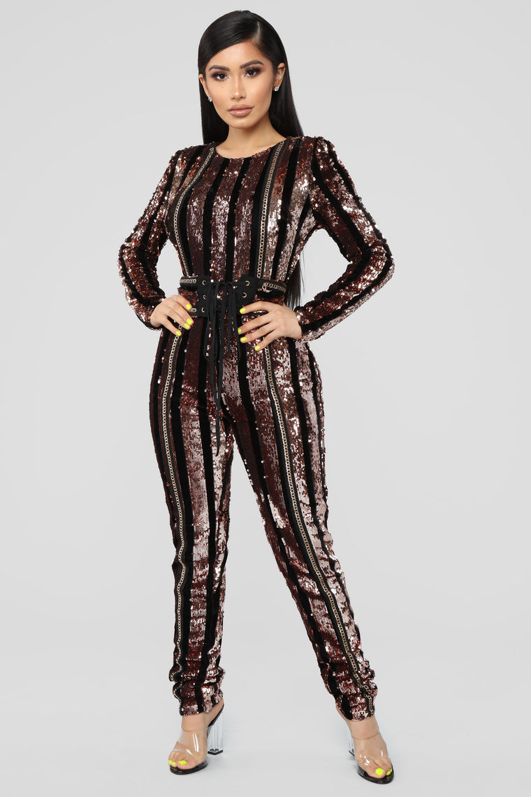 Modern Disco Sequin Jumpsuit - Black/Gold