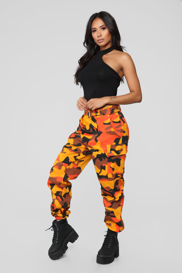 orange camo pants fashion nova