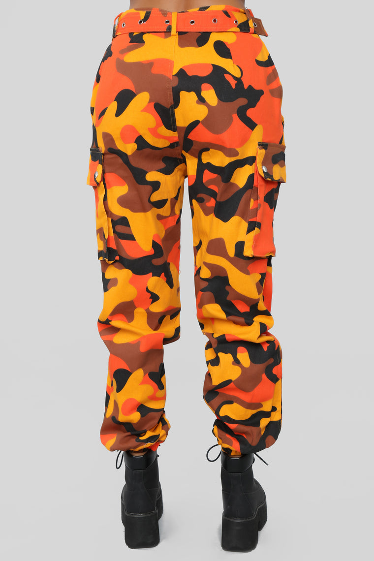 orange black camo pants