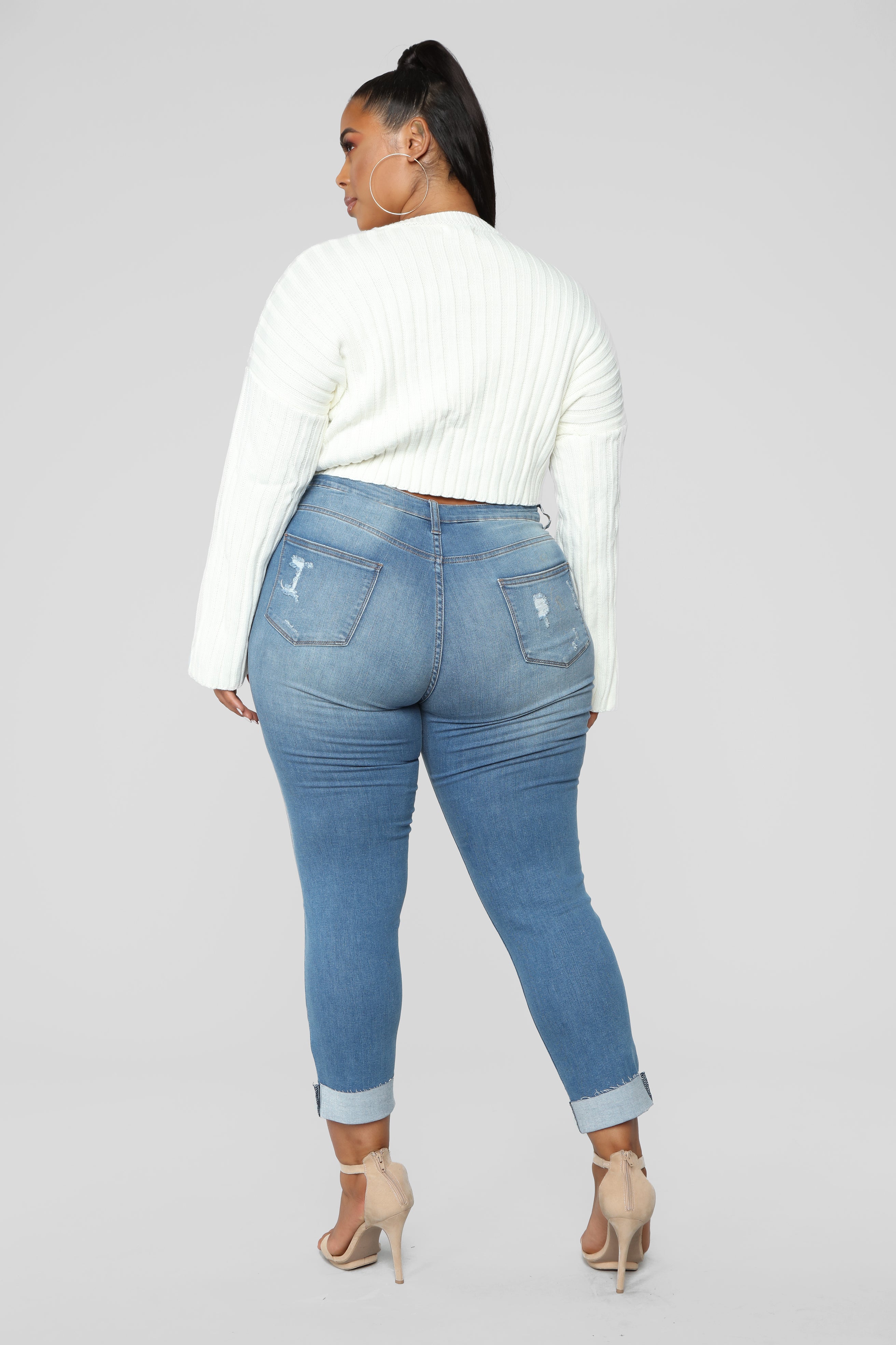 Cuff Crush Jeans - Medium Blue