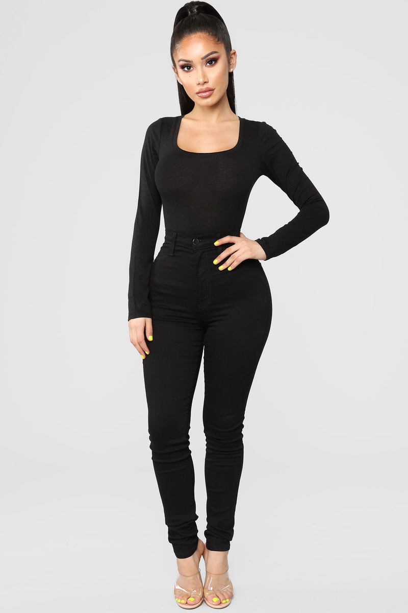 Briana Long Sleeve Top - Black, Basic Tops & Bodysuits | Fashion Nova