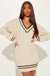 Varsity Blues Sweater Mini Dress - Cream