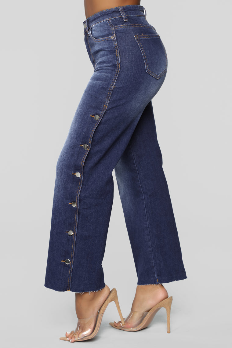 high waisted jeans with buttons on the side