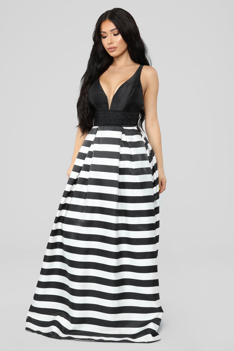 black and white striped prom dress