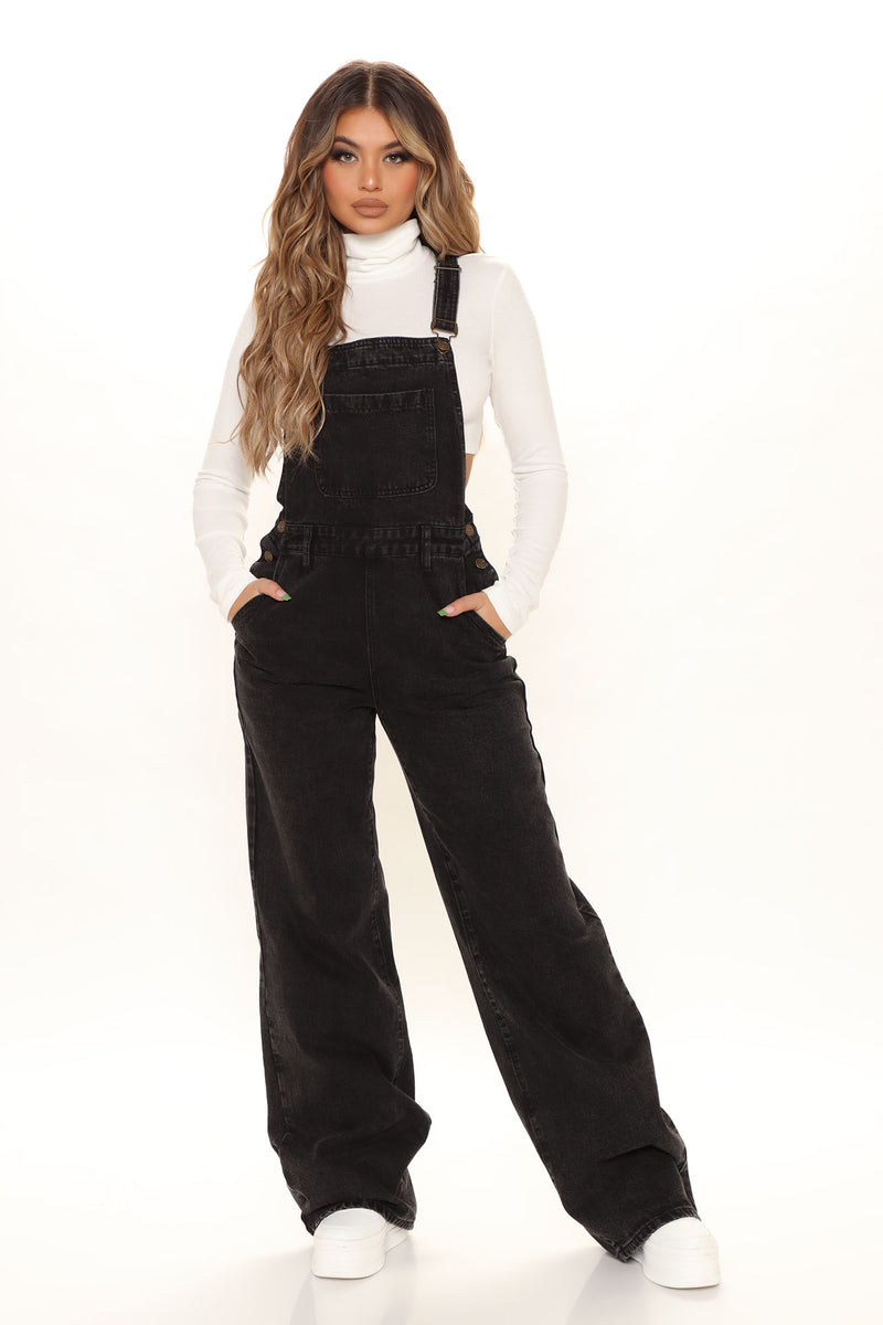 Keep It Loose Wide Leg Denim Overalls - Black | Fashion Nova, Jeans |  Fashion Nova