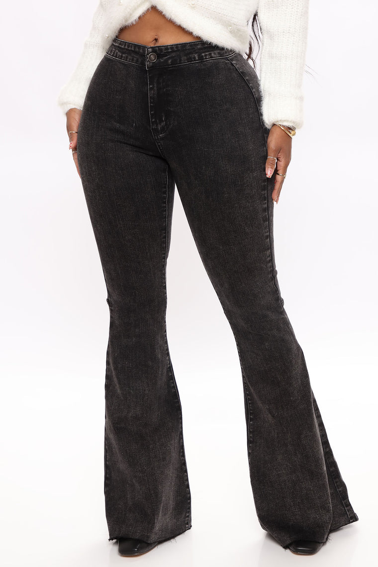 What A Feelin' Super Flare Leg Jeans - Acid Wash Black - Jeans ...