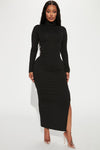 Monique Ribbed Maxi Dress - Black