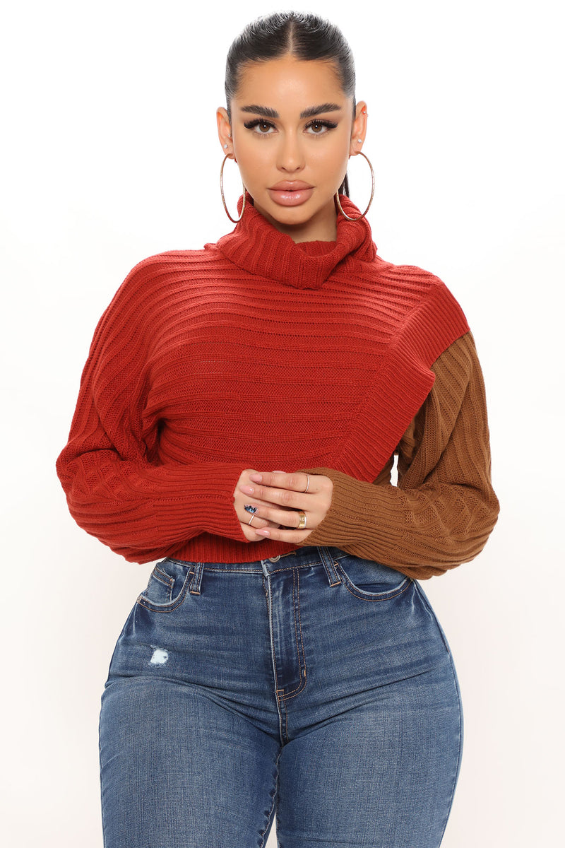 Cross Roads Turtleneck Sweater - Rust/combo | Fashion Nova, Sweaters ...