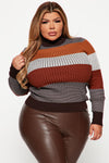 Kyra Mock Neck Ribbed Sweater - Chocolate/Combo