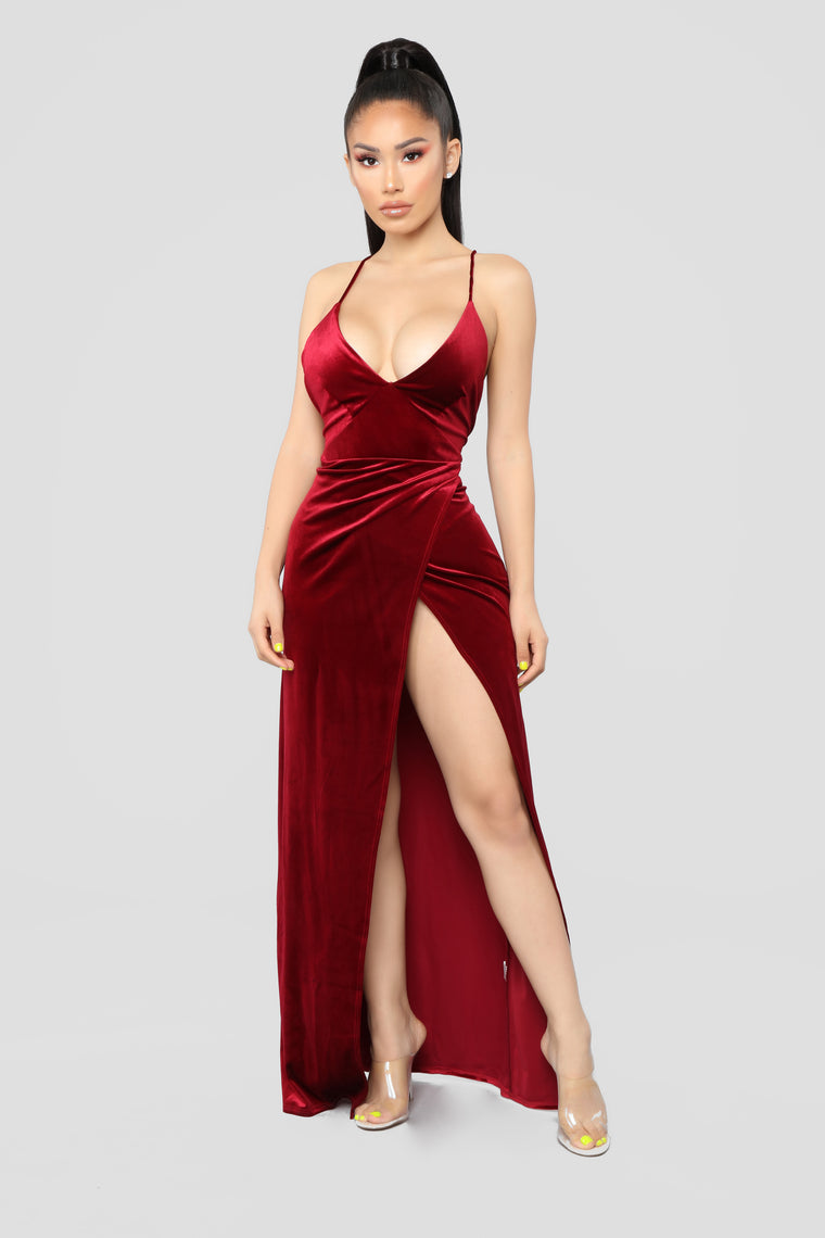 velvet slit dress