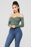 Talk That Talk Off Shoulder Top - Olive