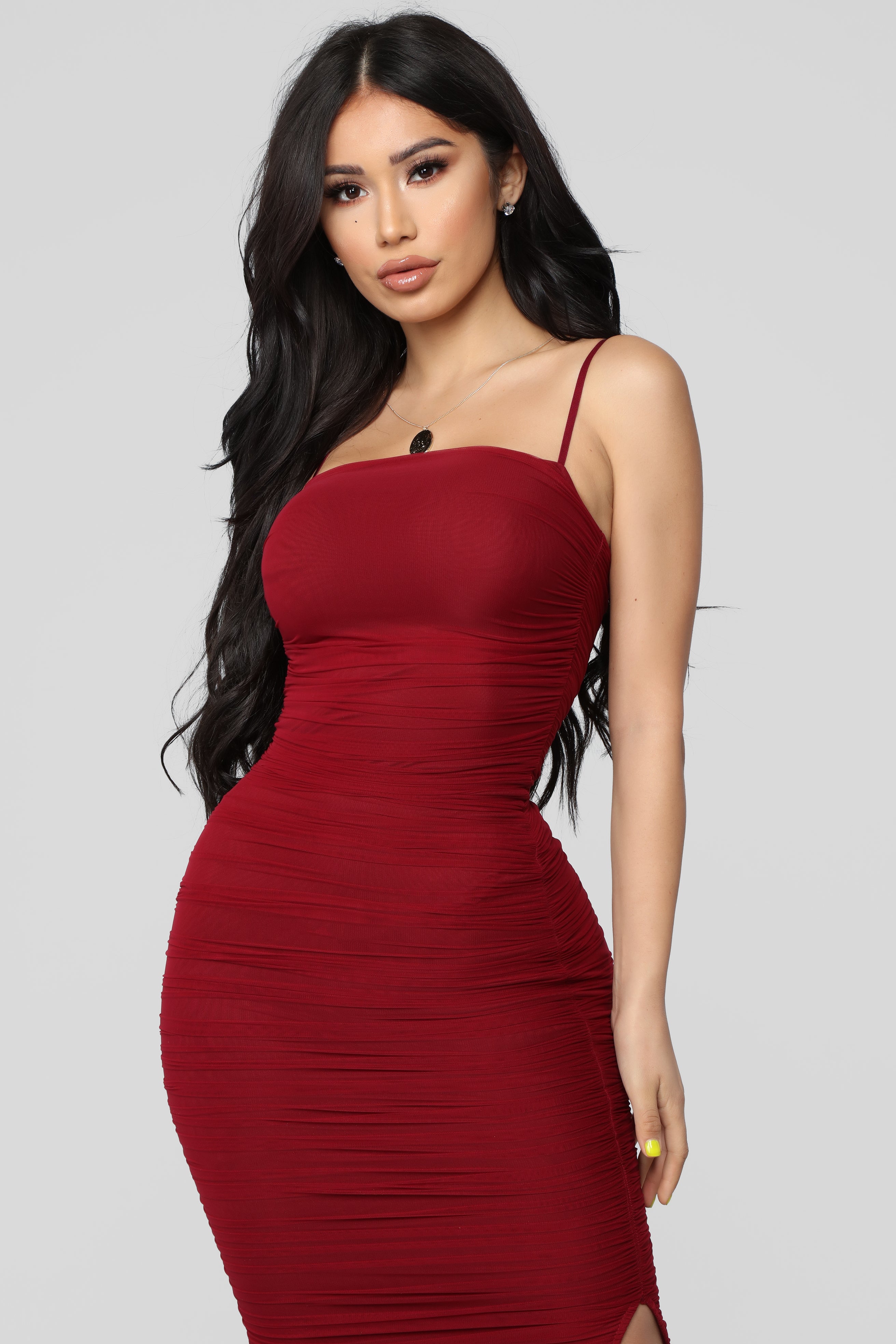 ruched and ready midi dress