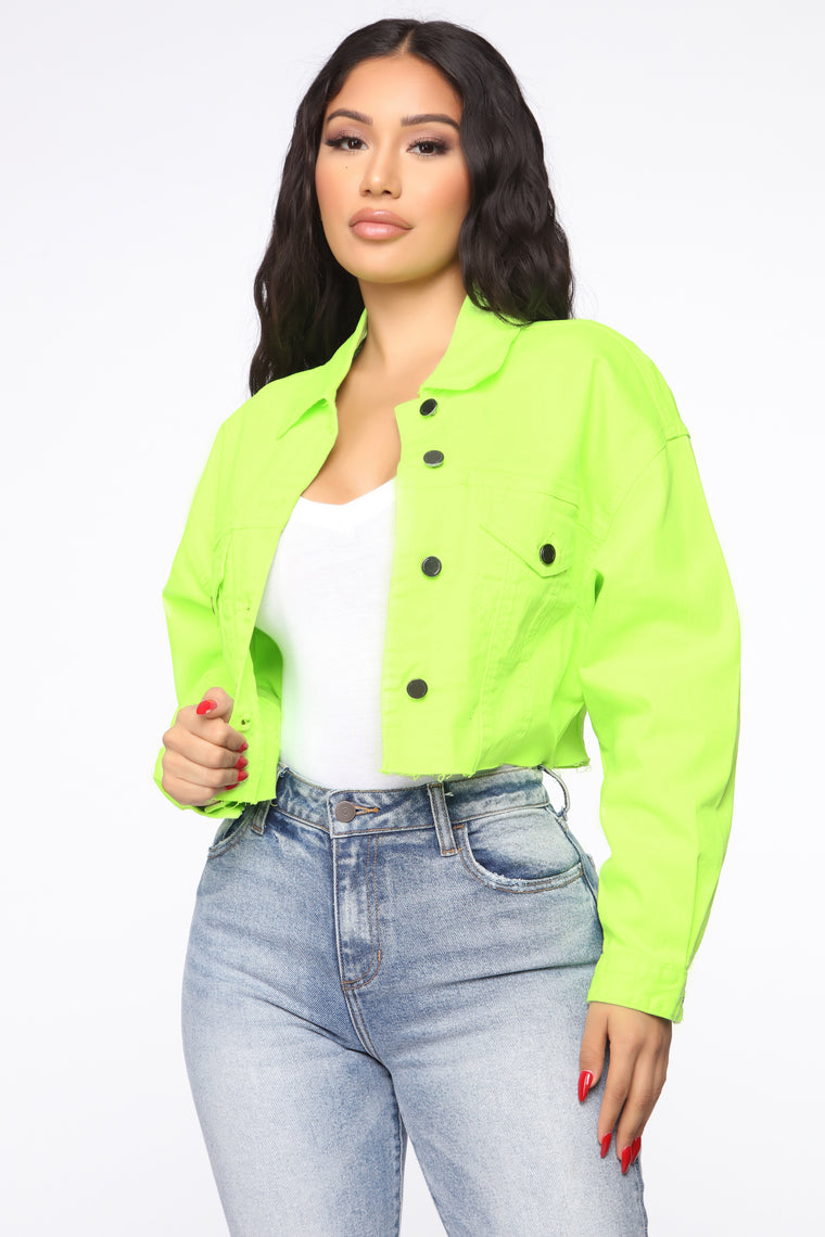 Breaking Up Denim Jacket - Neon Green 