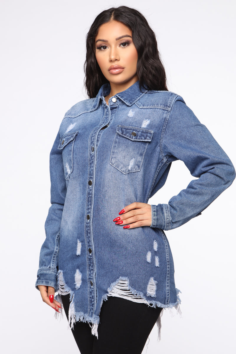 Never Fray Never Distressed Denim Shirt - Medium Blue Wash | Fashion ...