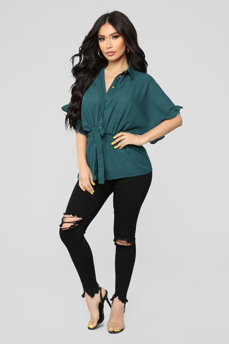 Ruffle Talk Button Down Shirt - Hunter, Shirts & Blouses | Fashion Nova