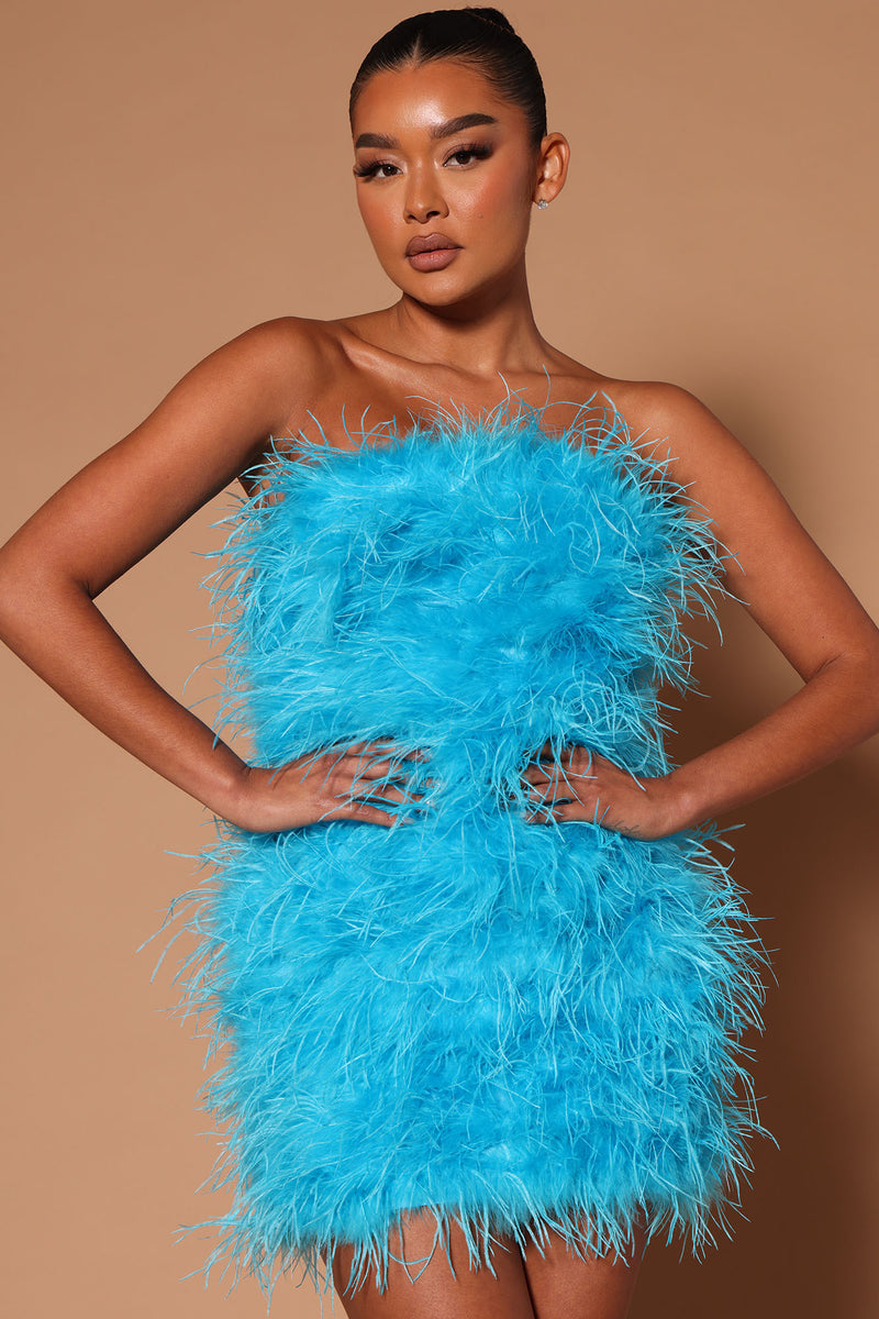 Hanna Feather Tube Mini Dress - Turquoise | Fashion Nova, Luxe ...