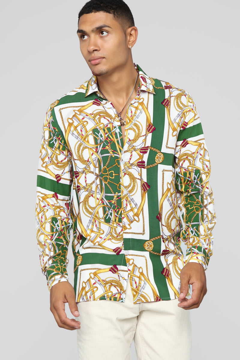 Premier Long Sleeve Woven Top - Green/combo | Fashion Nova, Mens Shirts ...