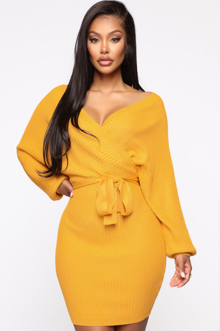 mustard yellow dress fashion nova
