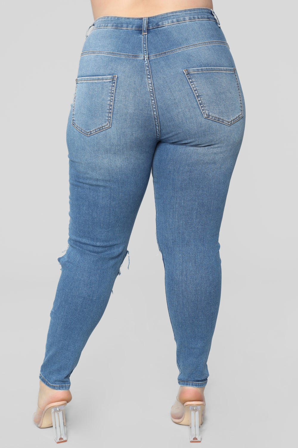Get With It Distressed Jeans - Medium Blue Wash