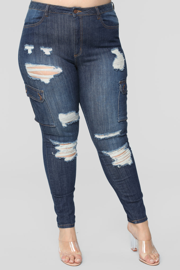 Pickin' It Up Denim Cargo's - Dark Denim - Skinny Jeans - Fashion Nova