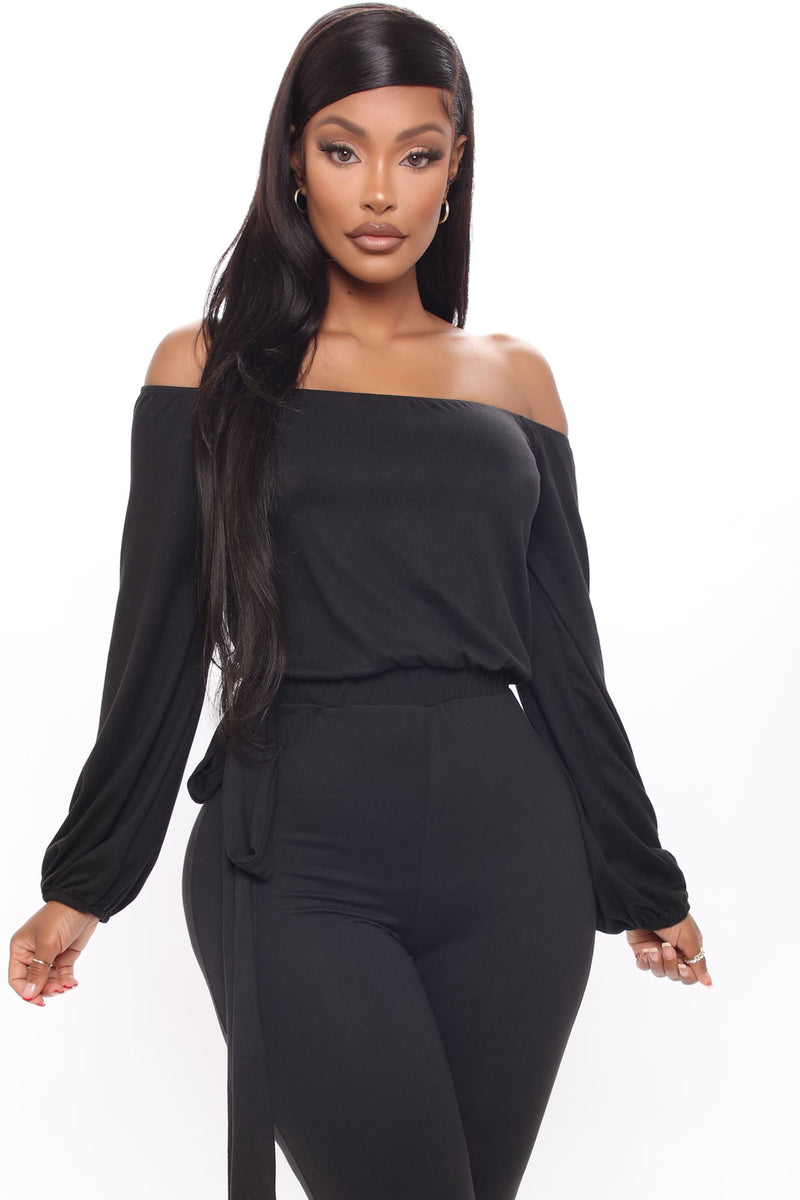 Pretty Little Girl Off Shoulder Jumpsuit - Black | Fashion Nova ...