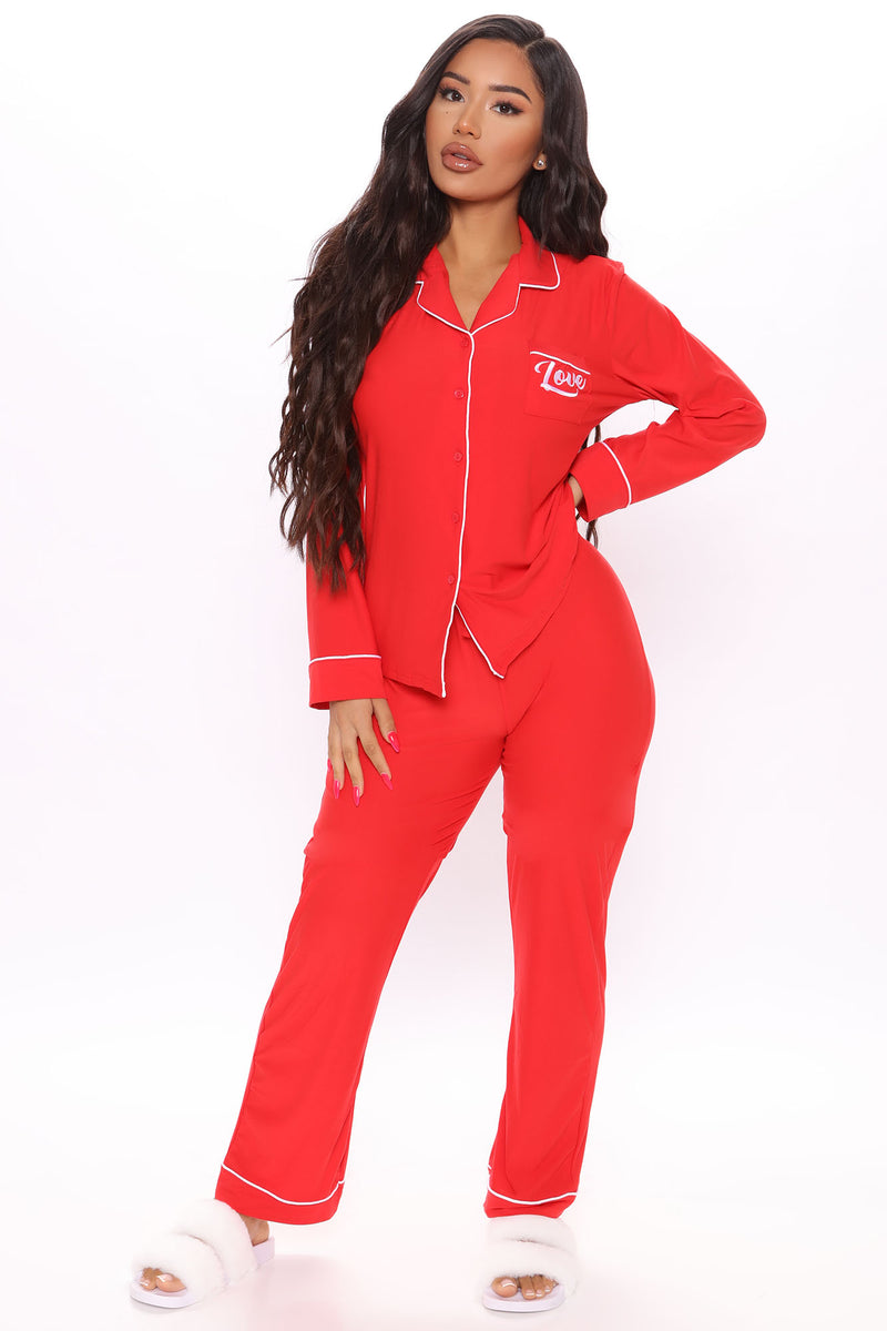 Love You PJ Pant Set - Red - Lingerie & Sleepwear - Fashion Nova
