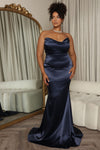 Naomi Satin Maxi Gown - Navy