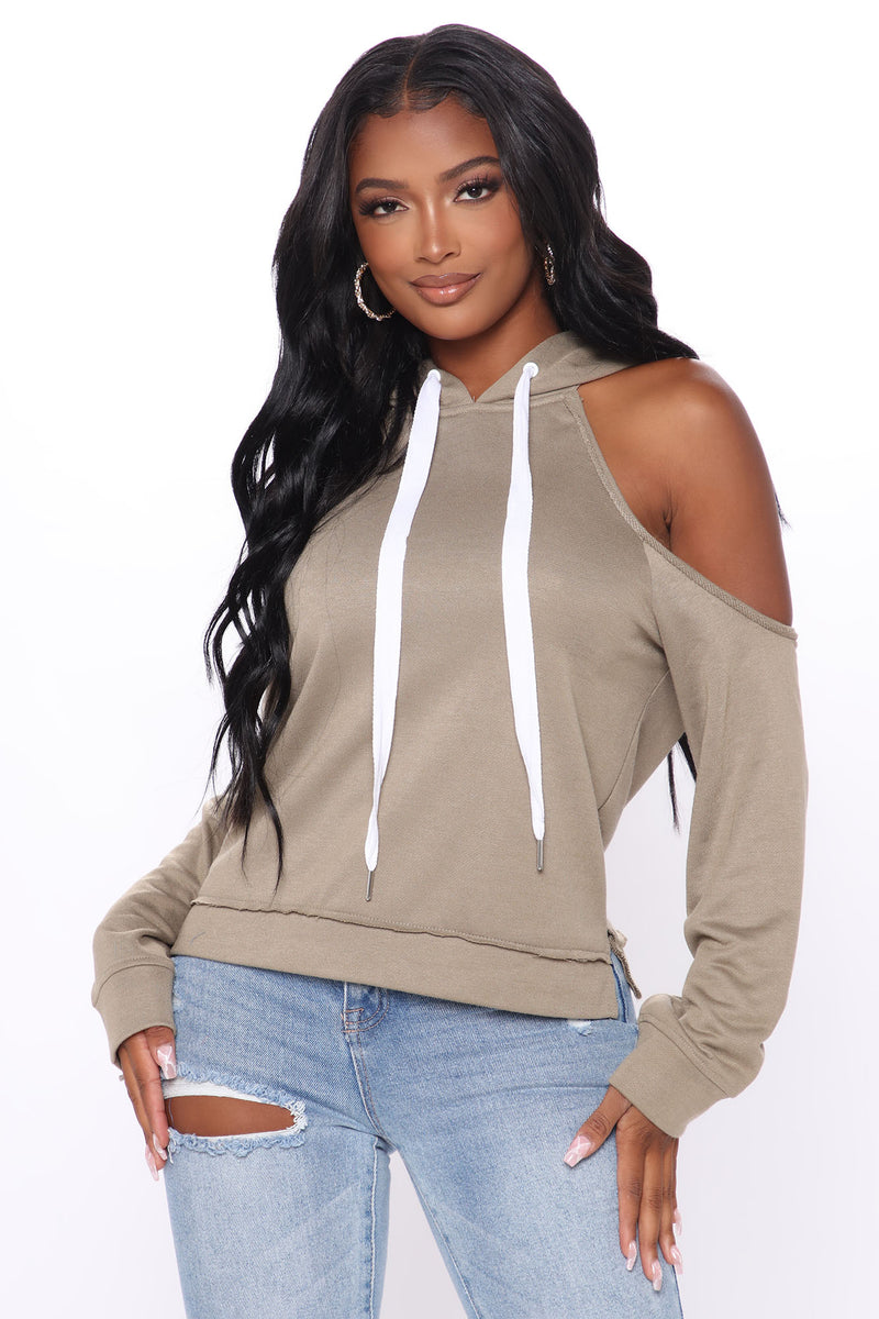 Sleeve Some Room Cold Shoulder Hoodie - Olive | Fashion Nova, Knit Tops ...