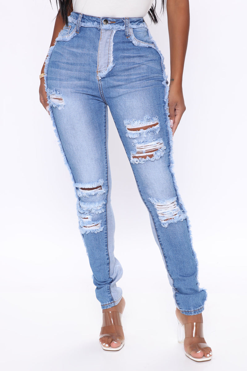 Pull It Together Two Tone Skinny Jeans - Blue/combo, Jeans | Fashion Nova