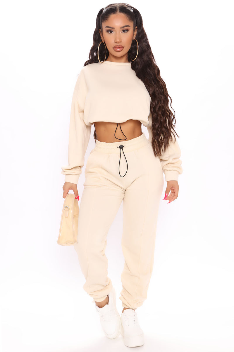 Just A Big Softie Fleece Lined Jogger Set - Cream | Fashion Nova ...