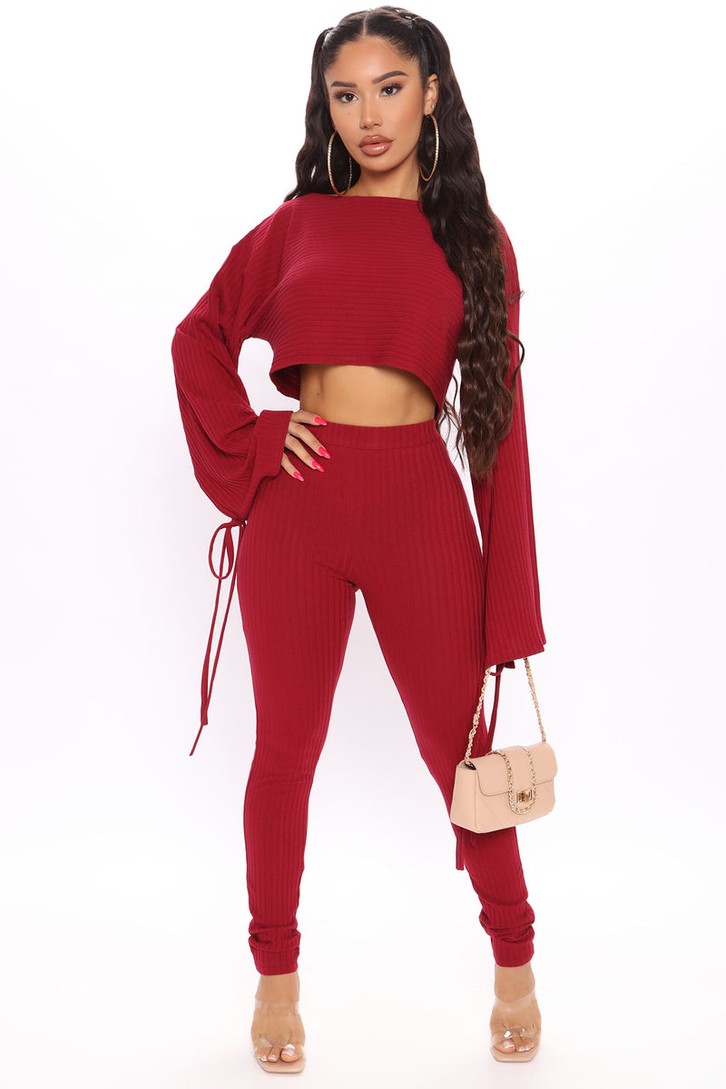 Rest Up Ribbed Legging Set - Burgundy | Fashion Nova, Matching Sets ...