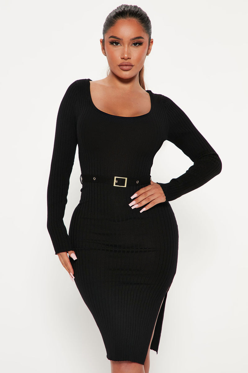 Loop Me In Belted Sweater Dress - Black | Fashion Nova, Dresses ...