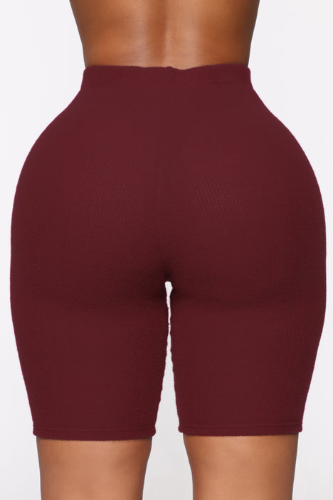 burgundy biker shorts