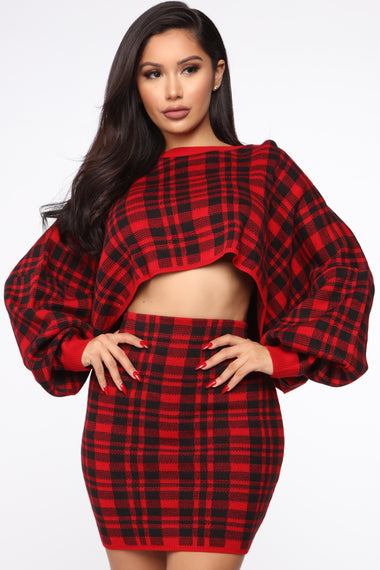 Cher Sweater Skirt Set - Red/Black