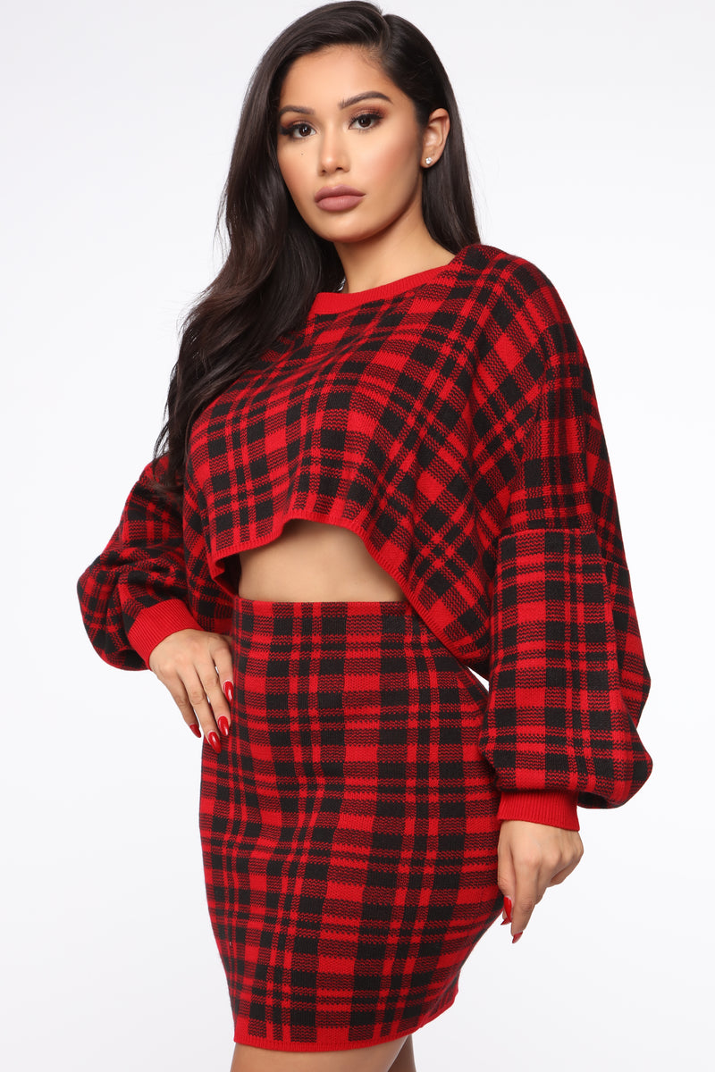 Cher Sweater Skirt Set - Red/Black | Fashion Nova, Matching Sets ...