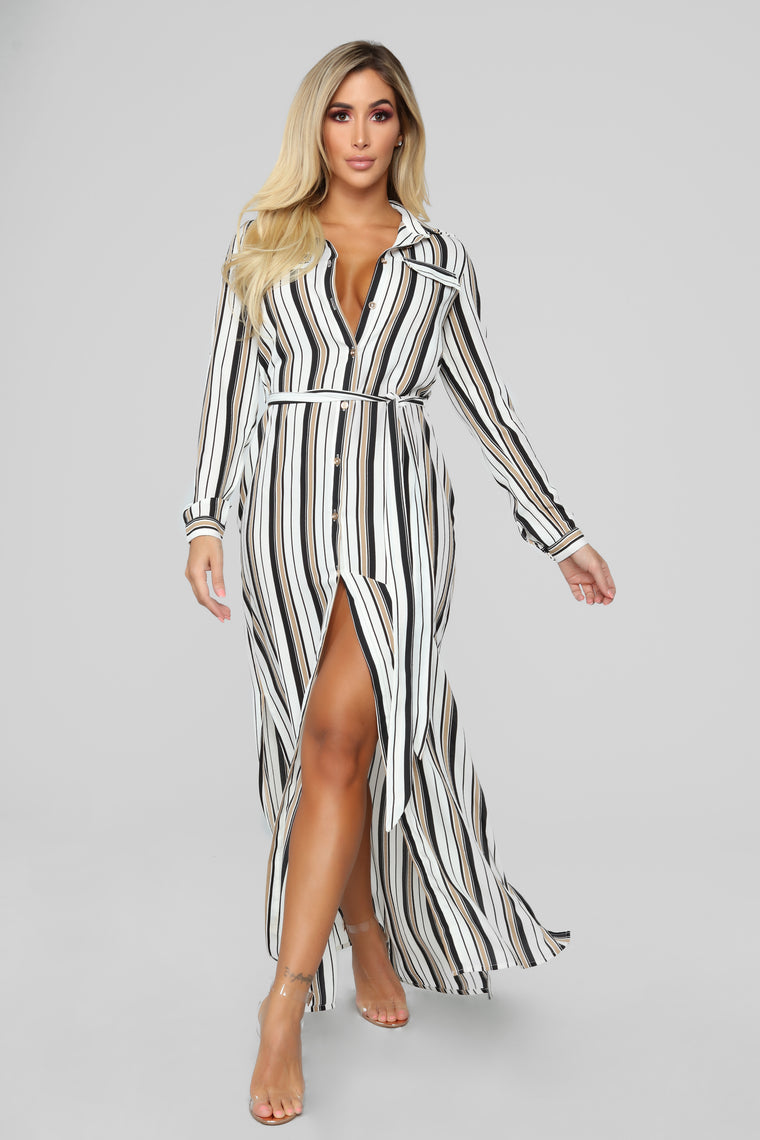 So Long Striped Dress - Taupe/Multi, Dresses | Fashion Nova